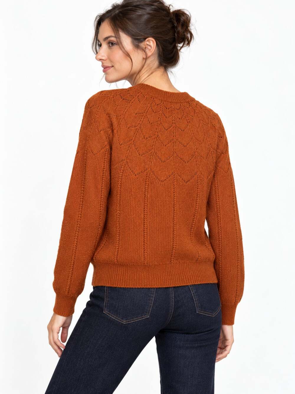 ASTR the Label Sweater Womens M Rust Orange Pointelle Knit Wool Blend Pullover